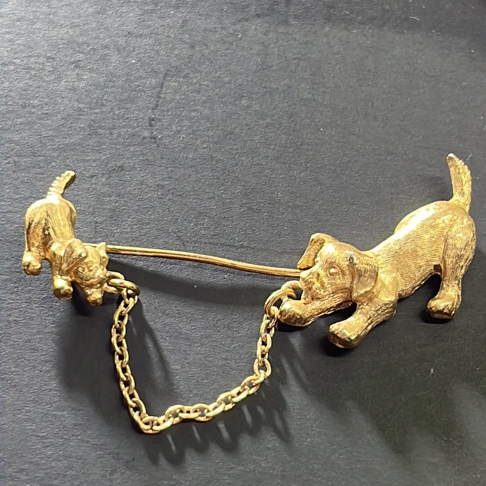 Vintage 1960s Gold Playing Puppies Duet
Brooch by AVON